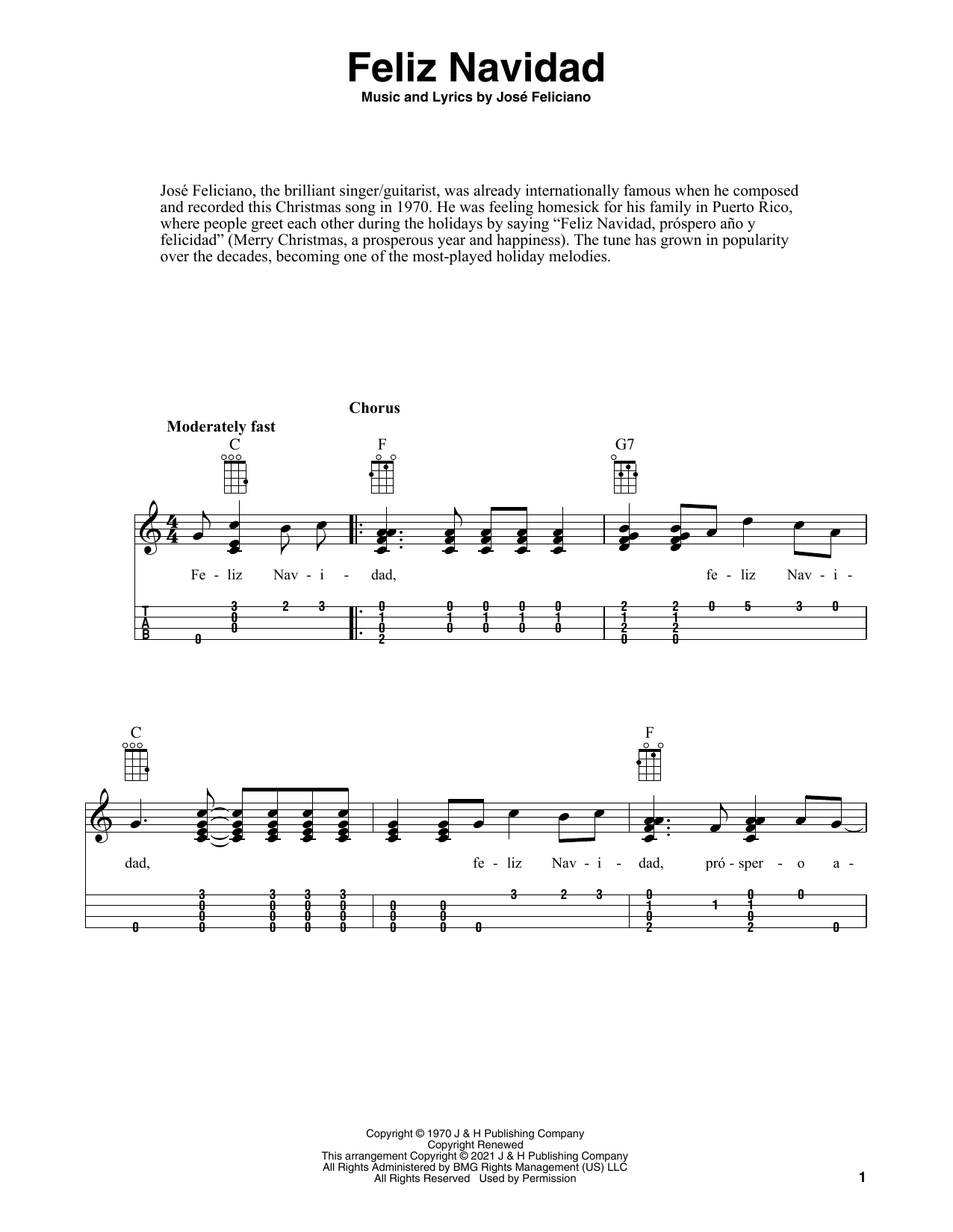 Download Jose Feliciano Feliz Navidad (arr. Fred Sokolow) Sheet Music and learn how to play Ukulele PDF digital score in minutes