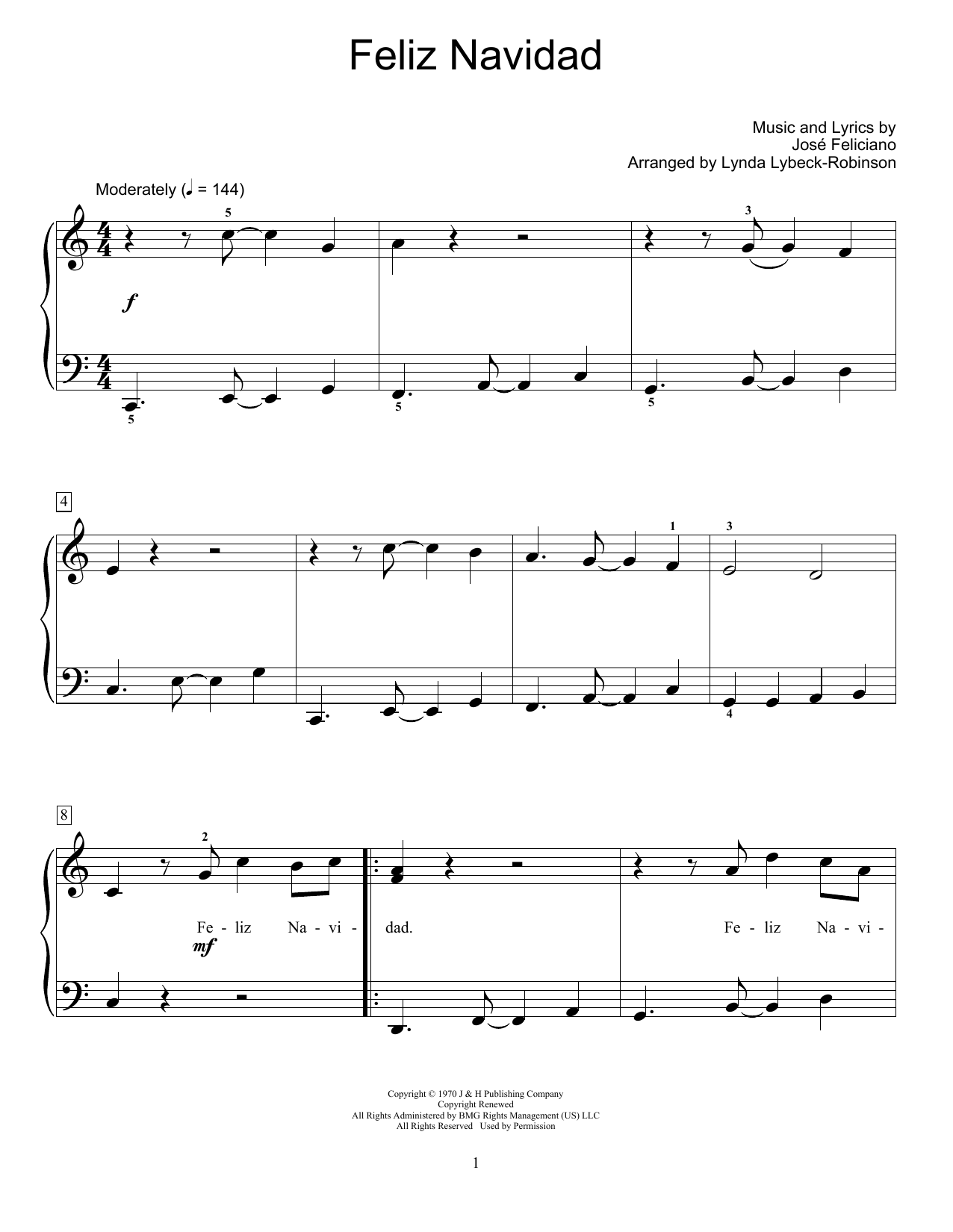 Download Jose Feliciano Feliz Navidad (arr. Lynda Lybeck-Robinson) Sheet Music and learn how to play Educational Piano PDF digital score in minutes