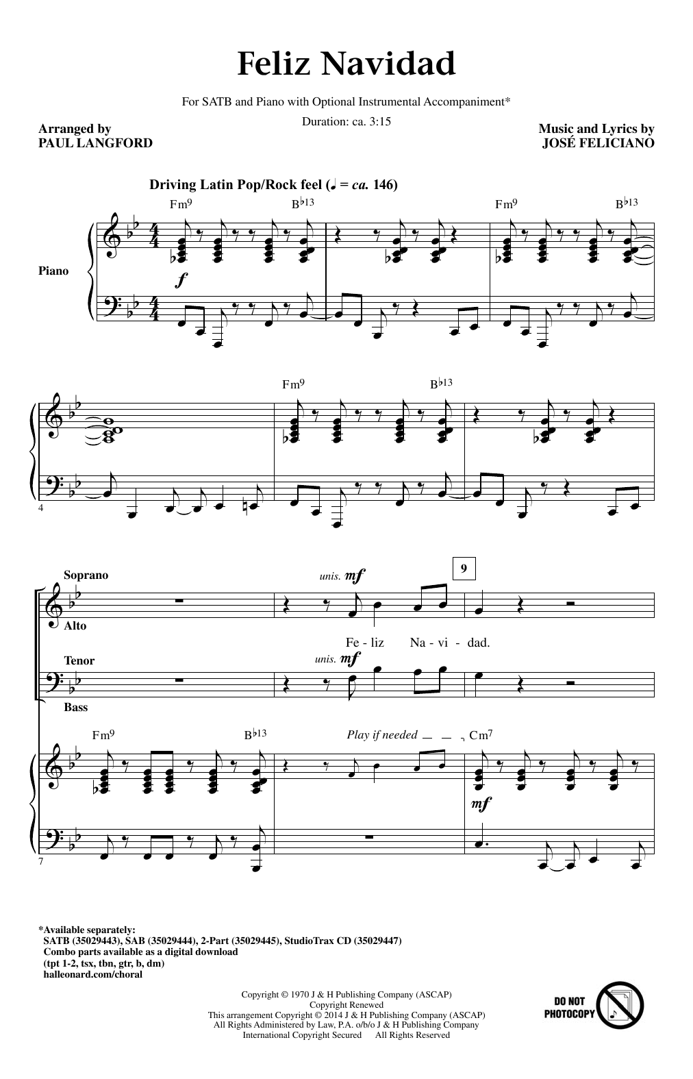 Download Jose Feliciano Feliz Navidad (arr. Paul Langford) Sheet Music and learn how to play SATB Choir PDF digital score in minutes