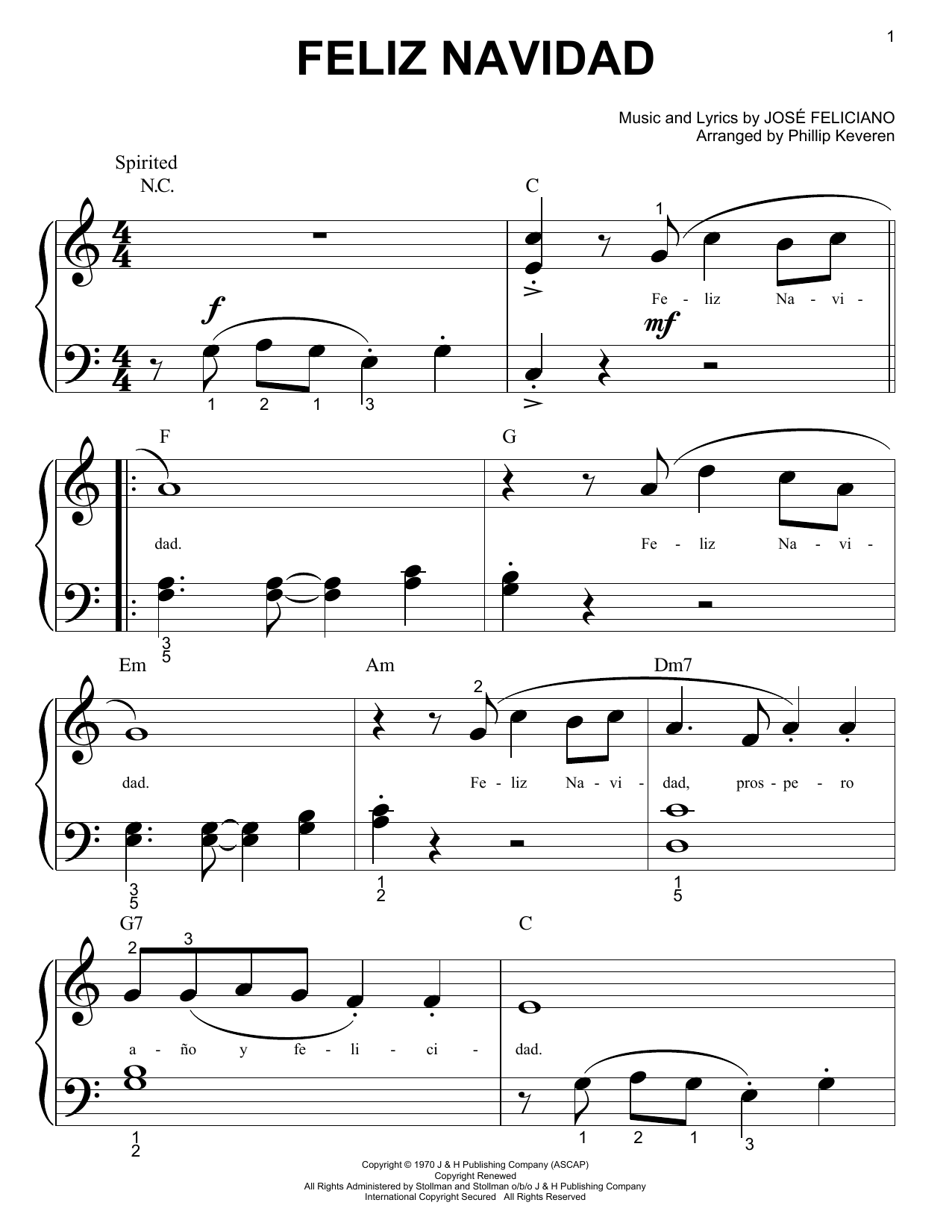 Download Phillip Keveren Feliz Navidad Sheet Music and learn how to play Piano (Big Notes) PDF digital score in minutes