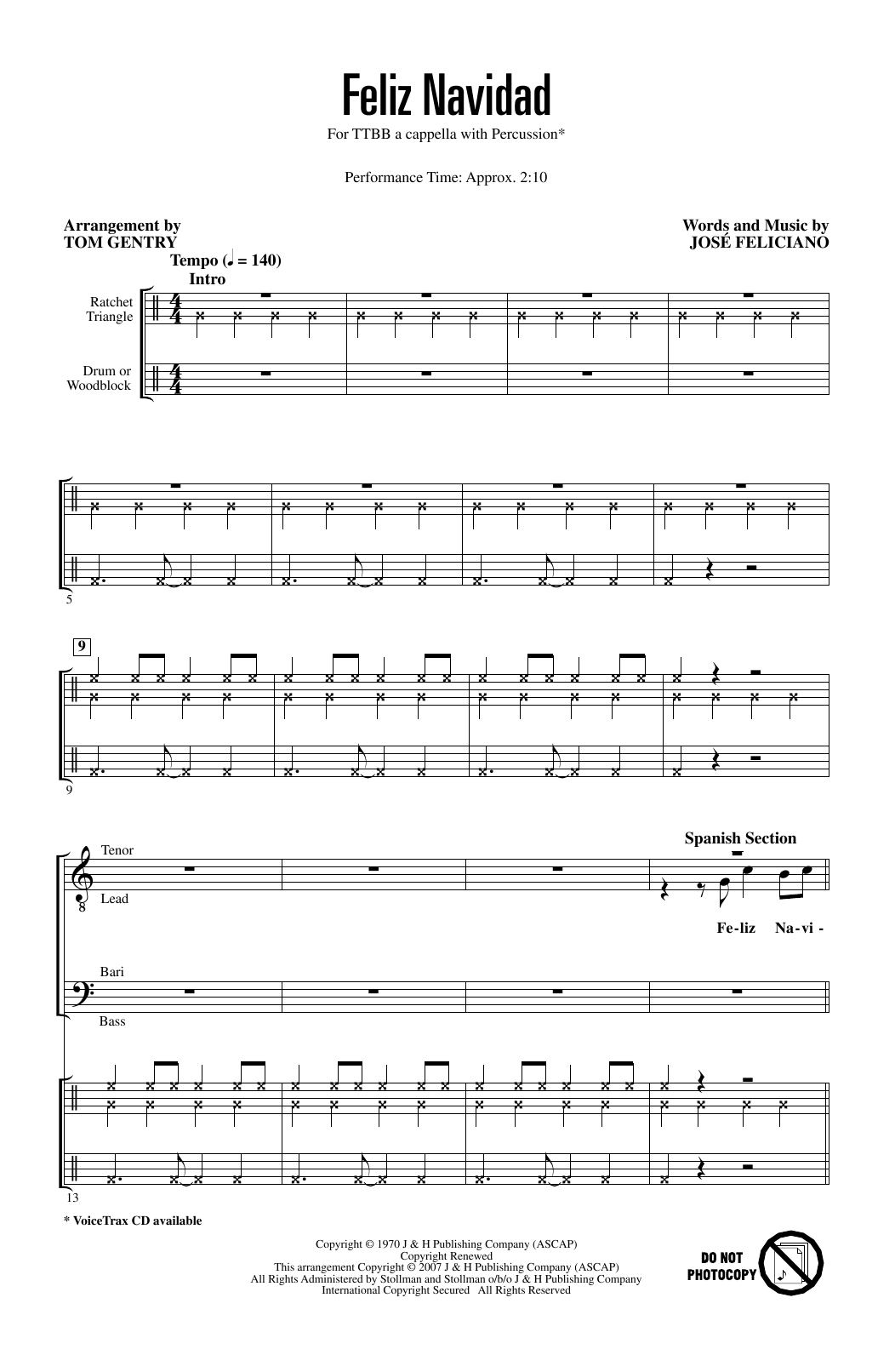 Download Jose Feliciano Feliz Navidad (arr. Tom Gentry, David Briner) Sheet Music and learn how to play TTBB Choir PDF digital score in minutes