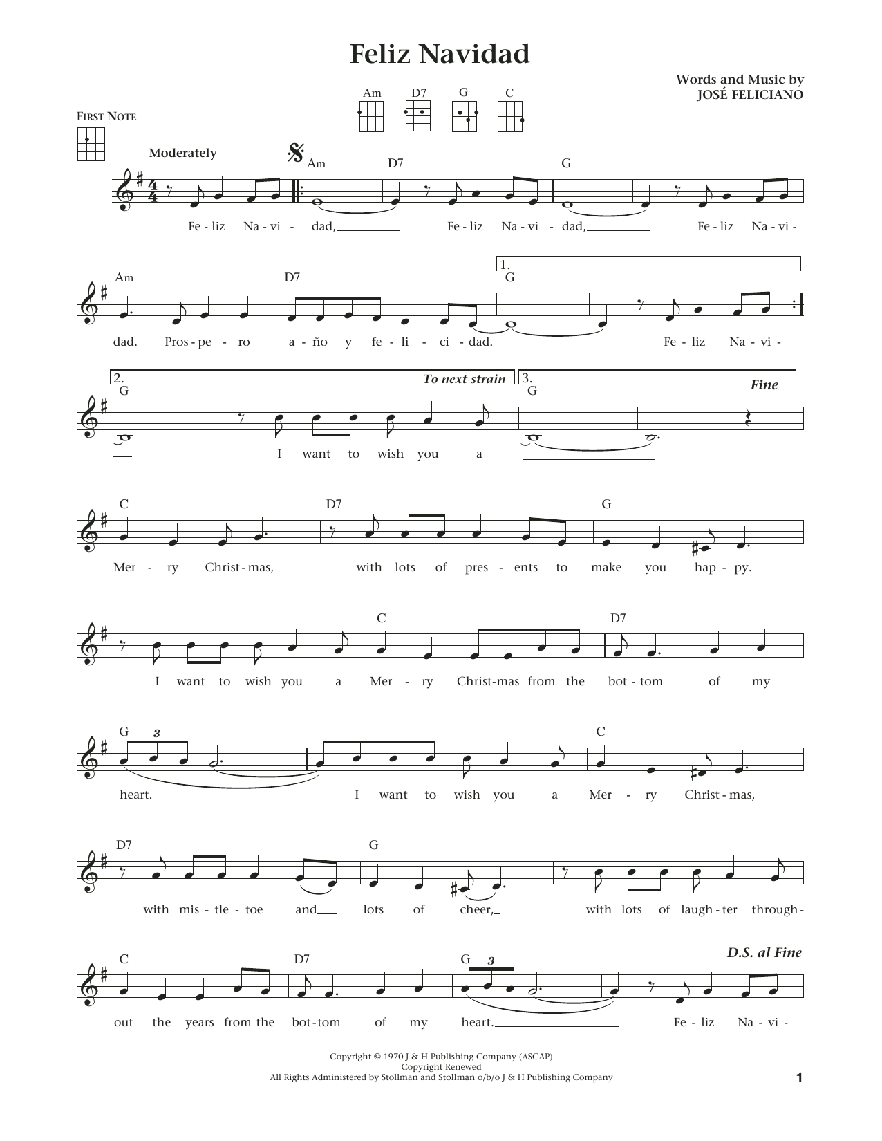 Download Jose Feliciano Feliz Navidad Sheet Music and learn how to play Ukulele PDF digital score in minutes