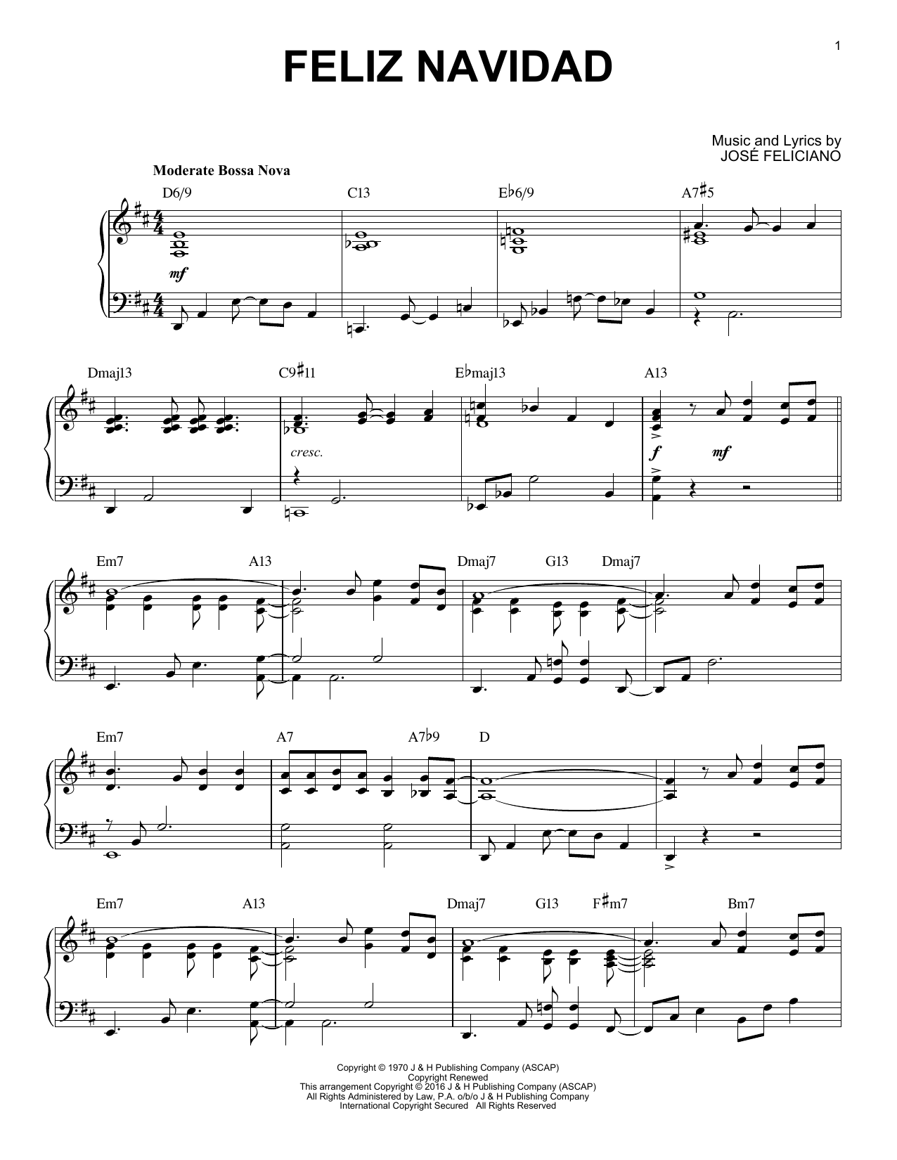 Download Jose Feliciano Feliz Navidad Sheet Music and learn how to play Piano PDF digital score in minutes