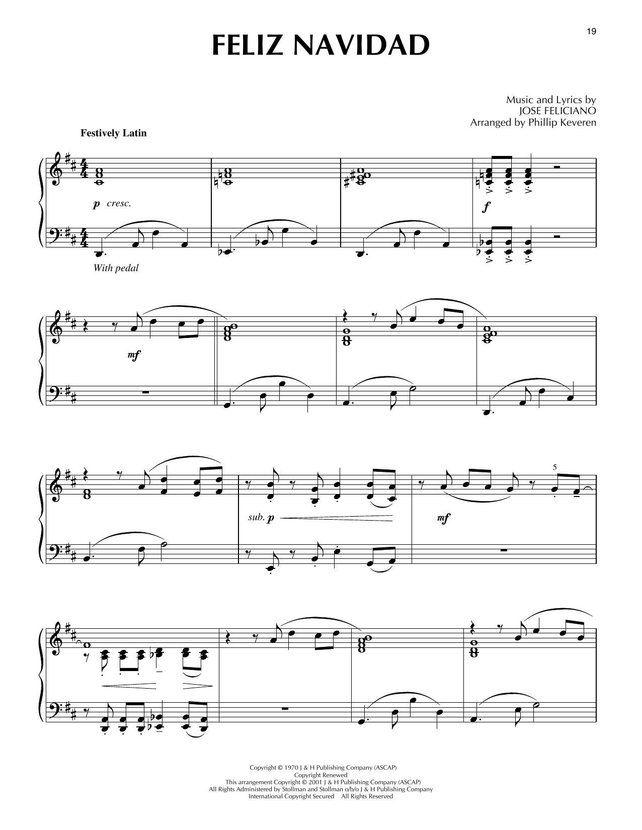 Download Jose Feliciano Feliz Navidad [Jazz version] (arr. Phillip Keveren) Sheet Music and learn how to play Piano Solo PDF digital score in minutes