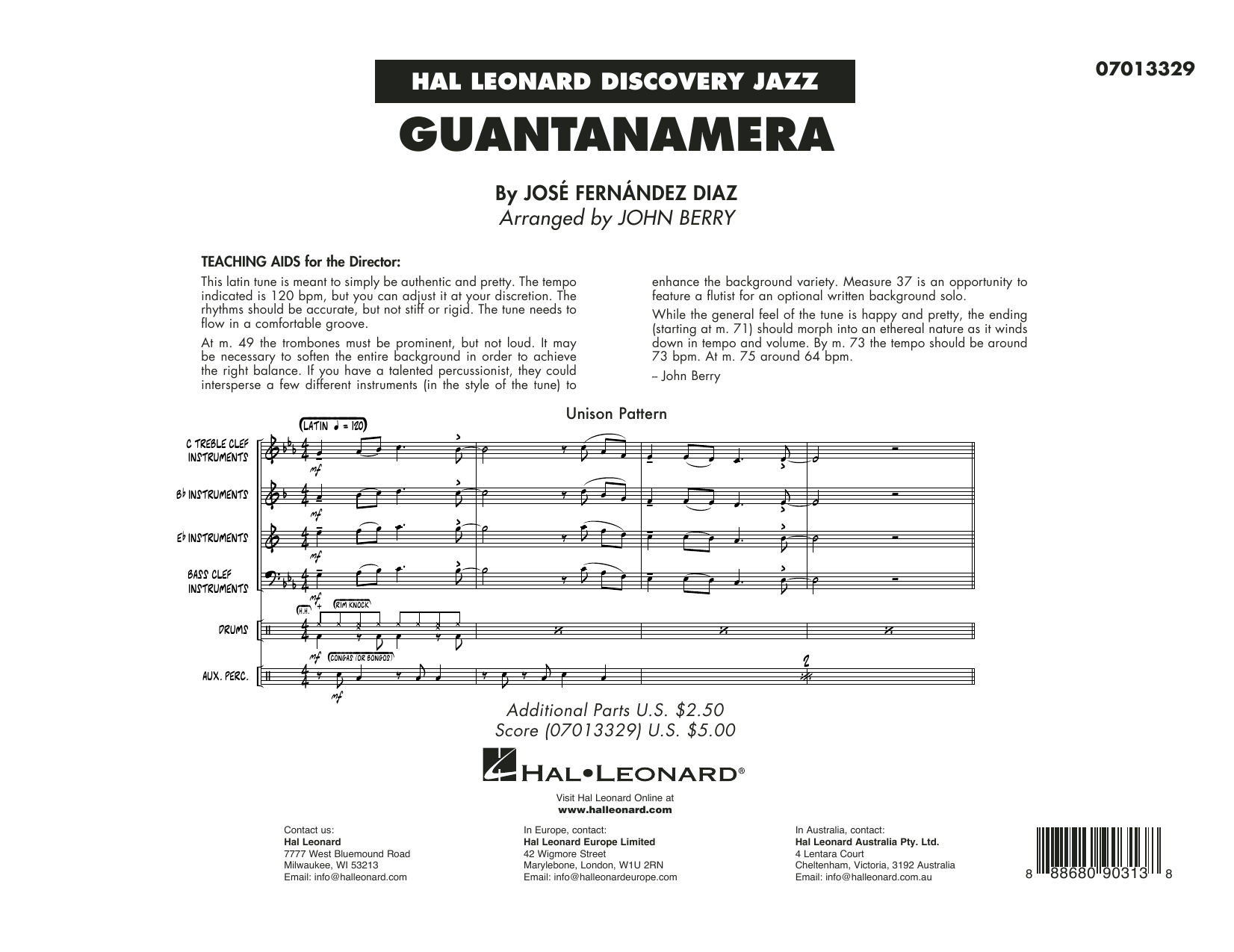 Download José Fernández Diaz Guantanamera (arr. John Berry) - Conductor Score (Full Score) Sheet Music and learn how to play Jazz Ensemble PDF digital score in minutes
