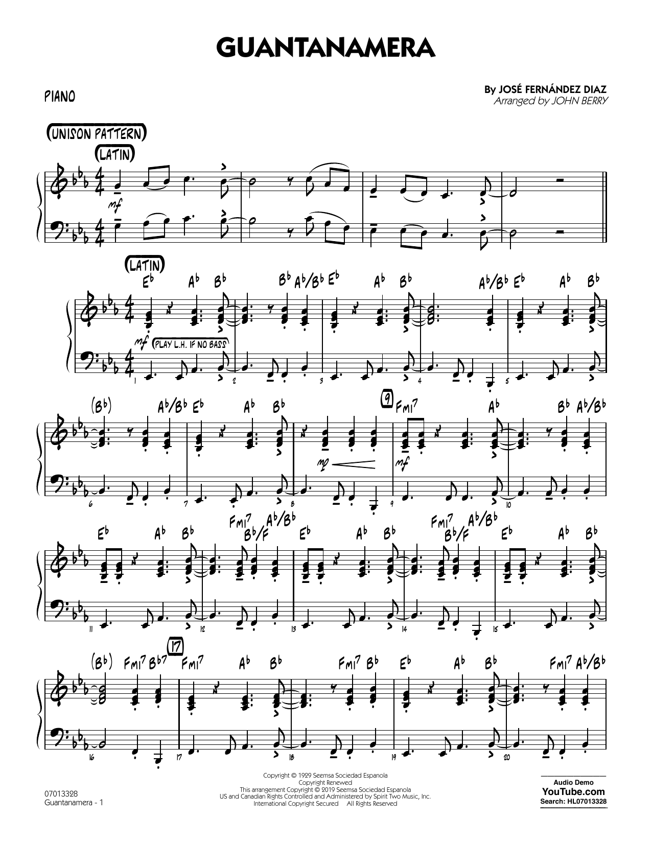 Download José Fernández Diaz Guantanamera (arr. John Berry) - Piano Sheet Music and learn how to play Jazz Ensemble PDF digital score in minutes