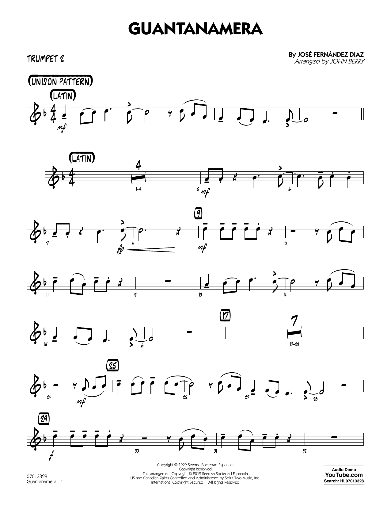 Download José Fernández Diaz Guantanamera (arr. John Berry) - Trumpet 2 Sheet Music and learn how to play Jazz Ensemble PDF digital score in minutes