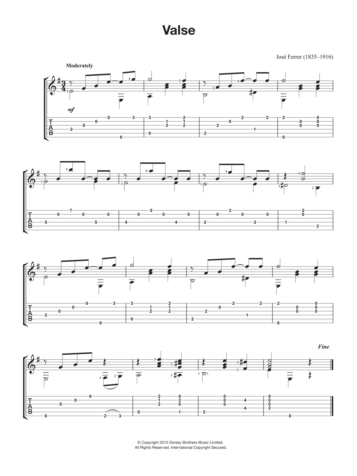 Download José Ferrer Valse Sheet Music and learn how to play Guitar PDF digital score in minutes