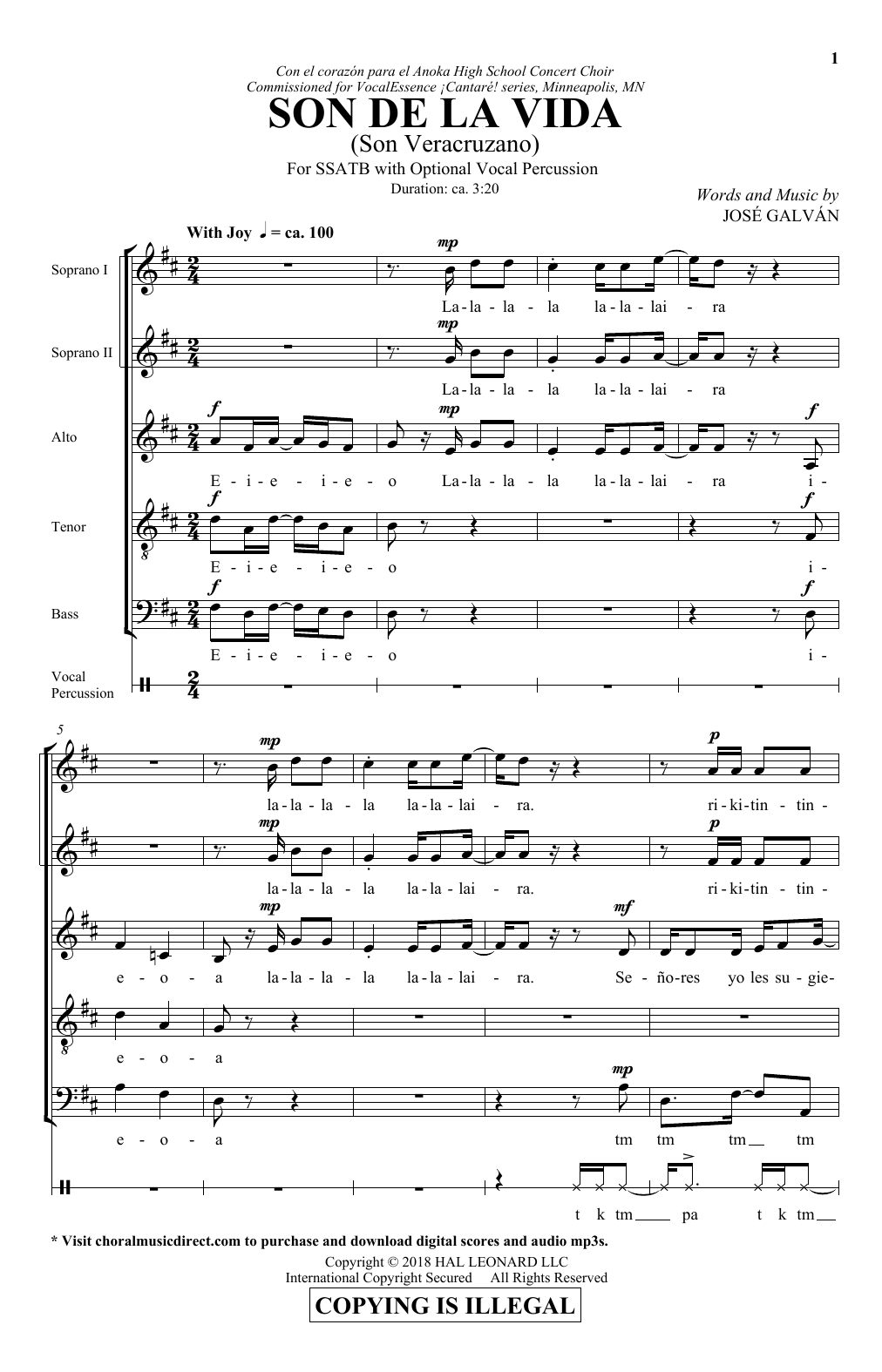 Download Jose Galvan Son De La Vida Sheet Music and learn how to play SATB Choir PDF digital score in minutes