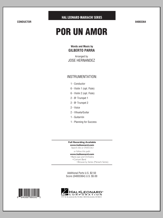 Download Jose Hernandez Por Un Amor - Full Score Sheet Music and learn how to play Concert Band PDF digital score in minutes