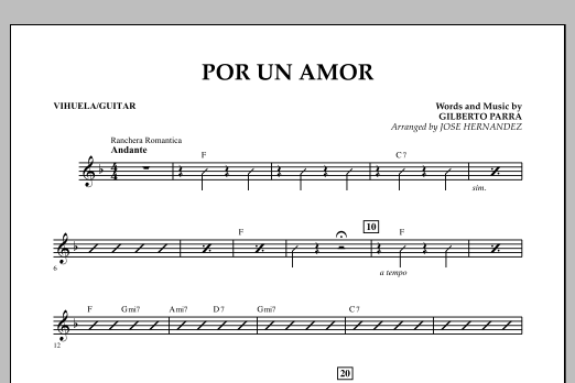 Download Jose Hernandez Por Un Amor - Vihuela/Guitar Sheet Music and learn how to play Concert Band PDF digital score in minutes