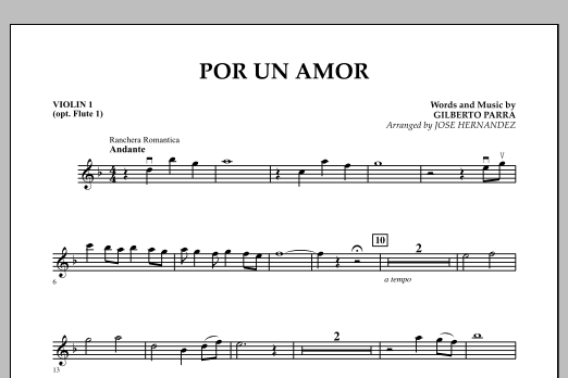 Download Jose Hernandez Por Un Amor - Violin 1 Sheet Music and learn how to play Concert Band PDF digital score in minutes