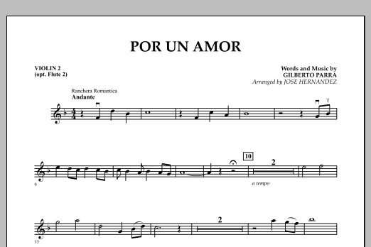 Download Jose Hernandez Por Un Amor - Violin 2 Sheet Music and learn how to play Concert Band PDF digital score in minutes