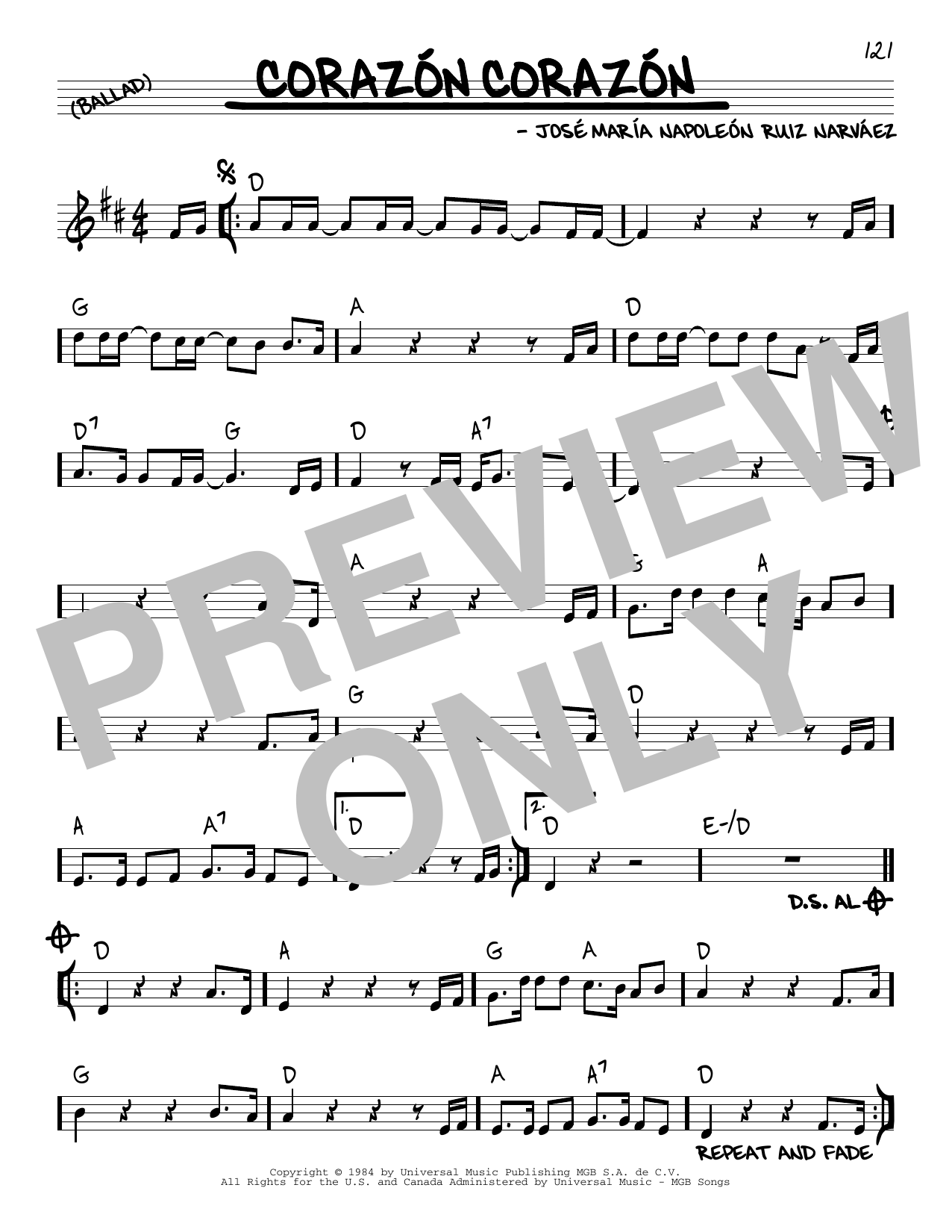 Download Jose Maria Napoleon Ruiz Narva Corazon Corazon Sheet Music and learn how to play Real Book – Melody & Chords PDF digital score in minutes