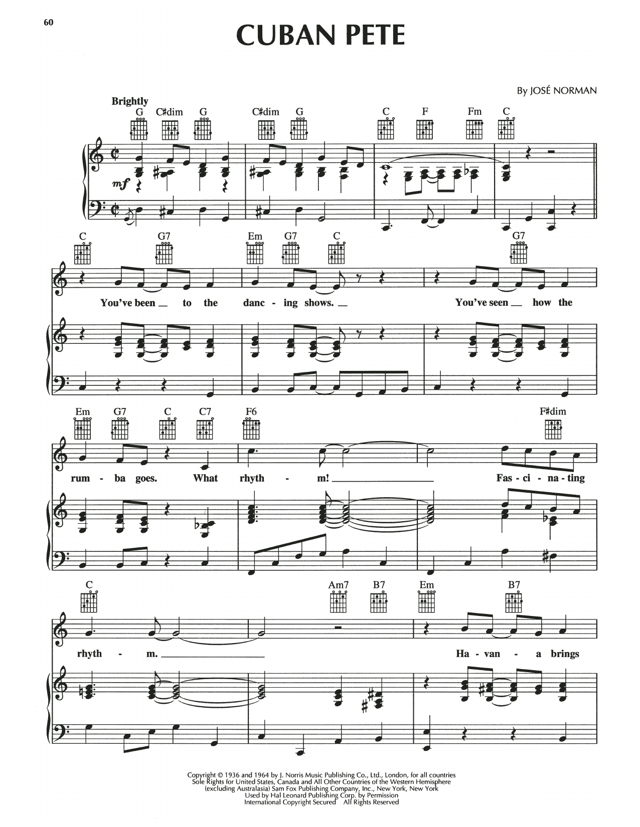 Download Jose Norman Cuban Pete Sheet Music and learn how to play Piano, Vocal & Guitar Chords (Right-Hand Melody) PDF digital score in minutes