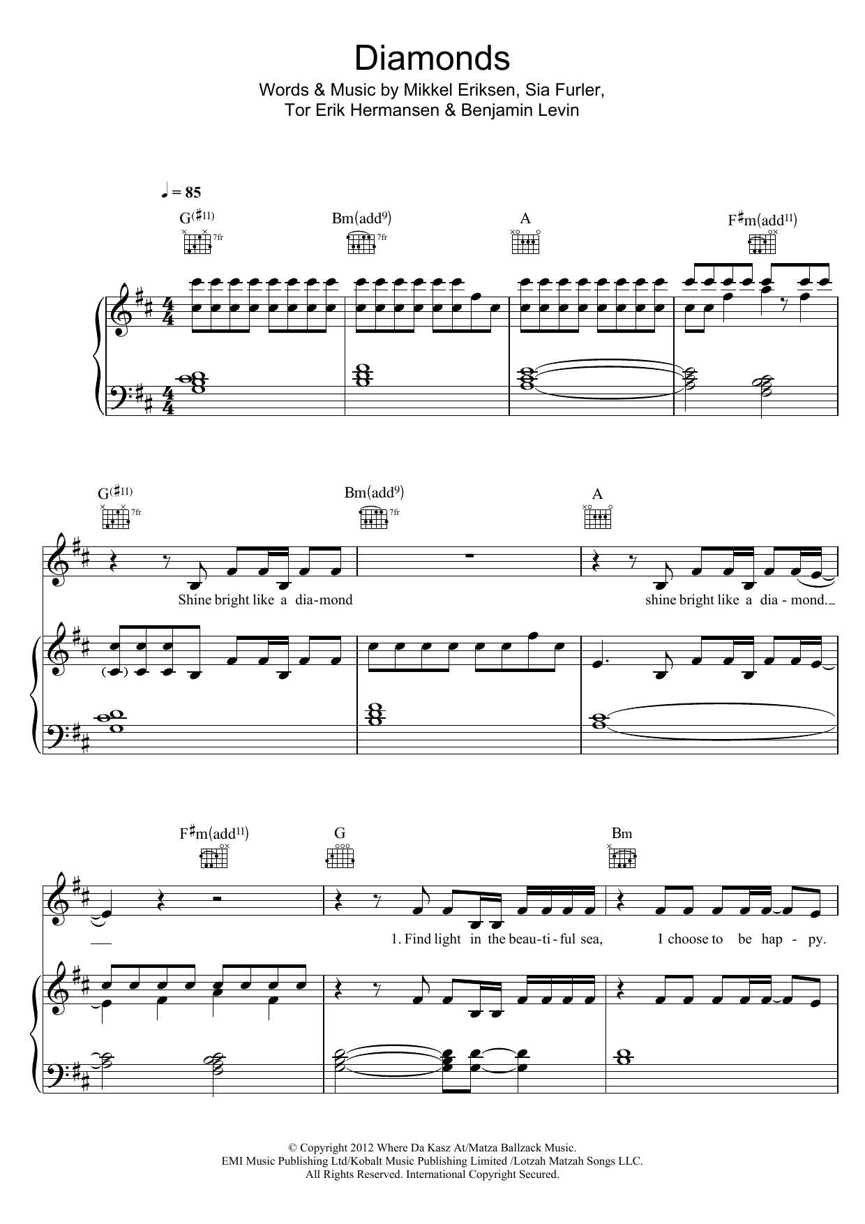 Download Josef Salvat Diamonds Sheet Music and learn how to play Piano, Vocal & Guitar (Right-Hand Melody) PDF digital score in minutes