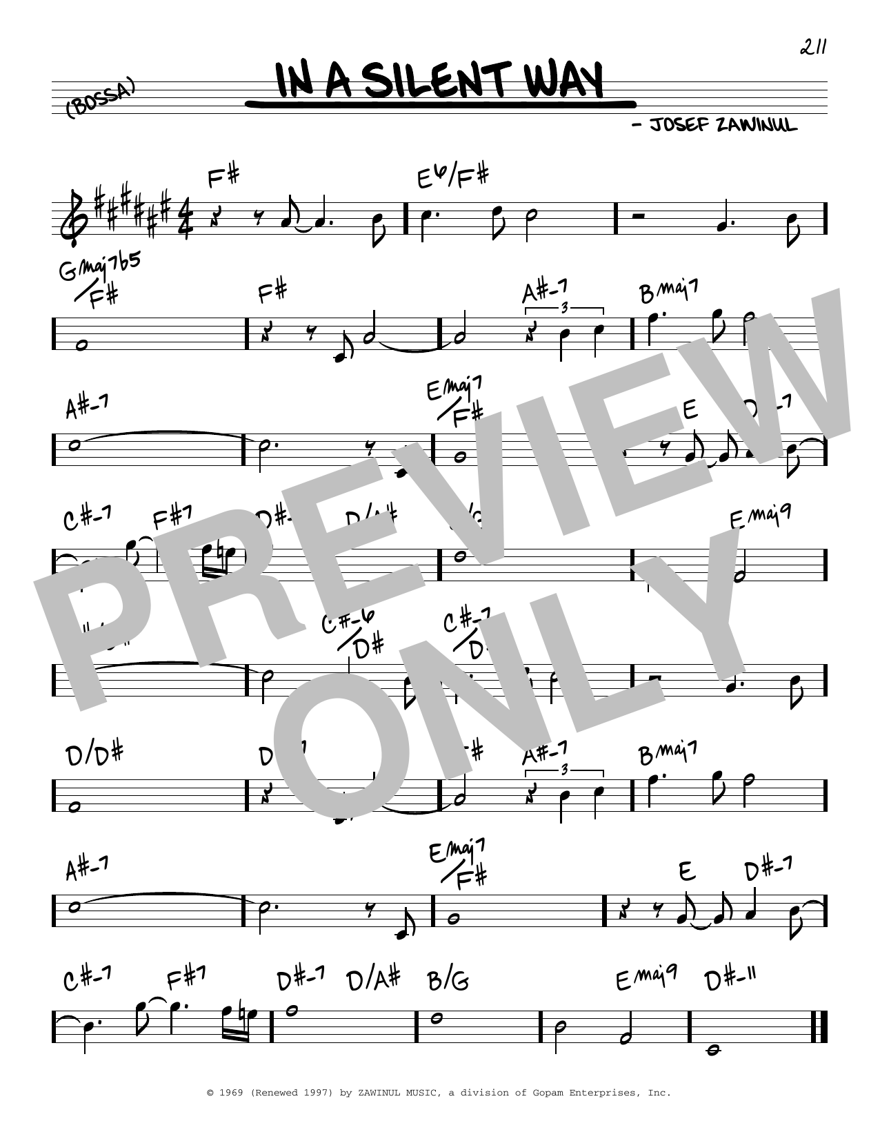 Download Josef Zawinul In A Silent Way Sheet Music and learn how to play Real Book – Melody & Chords PDF digital score in minutes