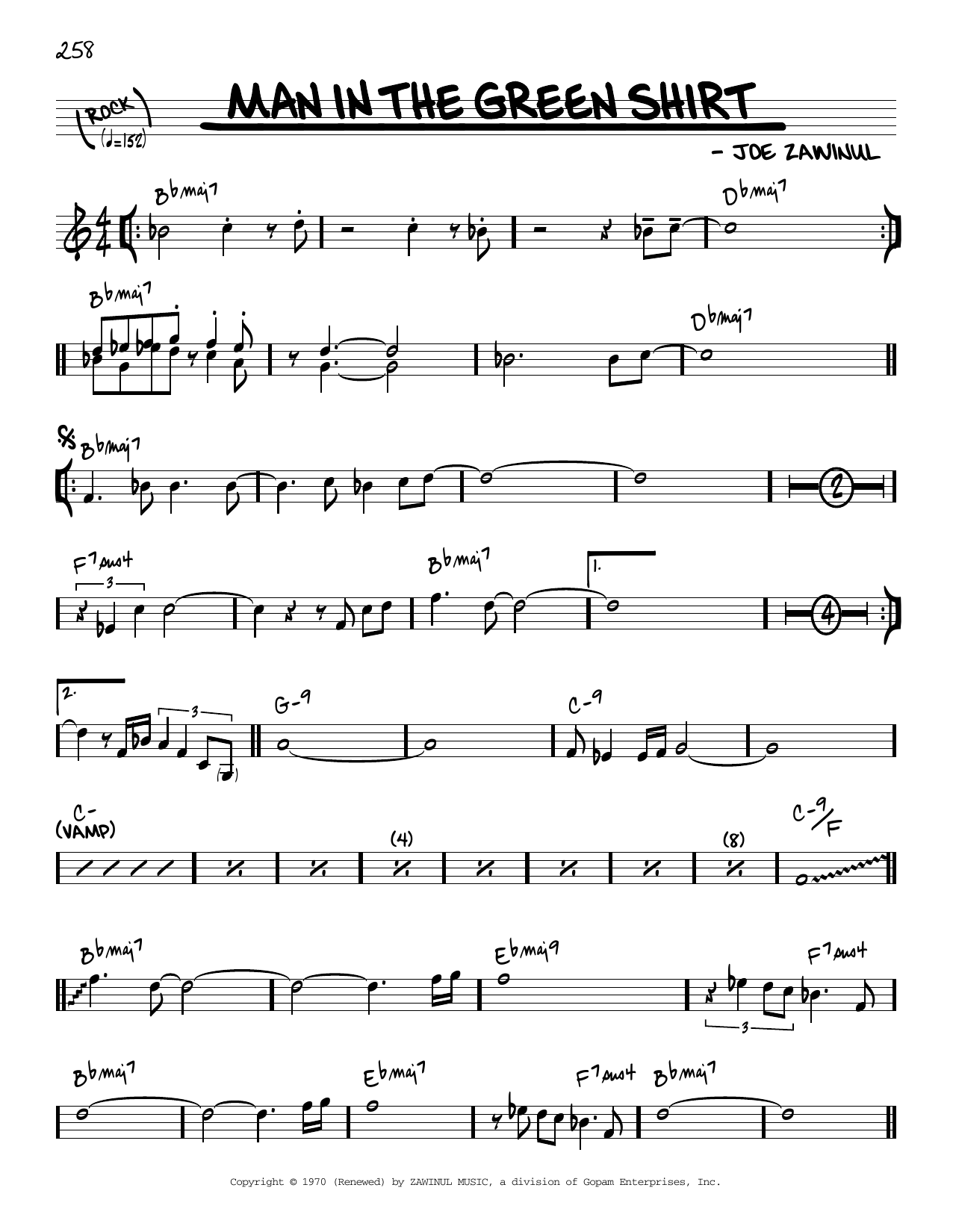 Download Josef Zawinul Man In The Green Shirt [Reharmonized version] (arr. Jack Grassel) Sheet Music and learn how to play Real Book – Melody & Chords PDF digital score in minutes
