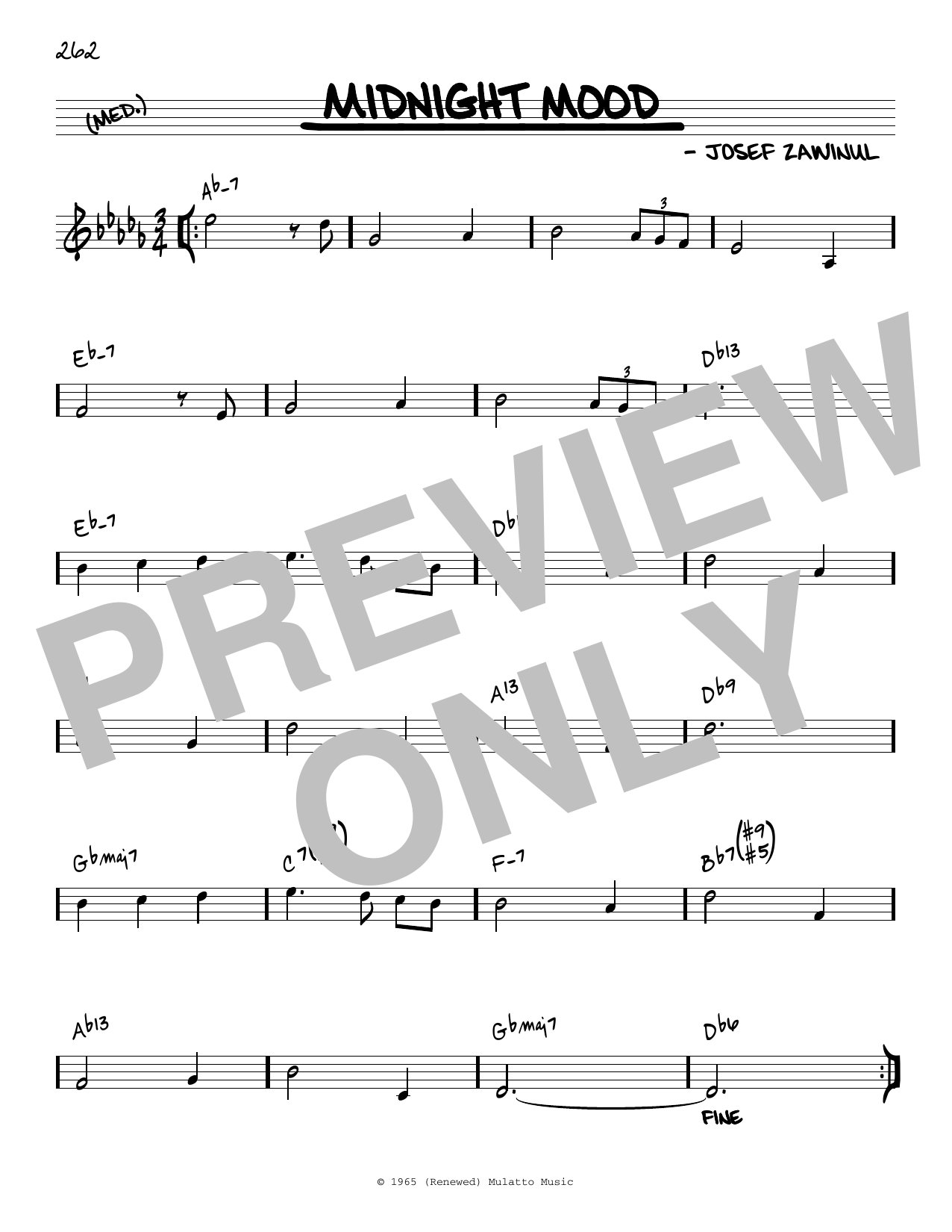Download Josef Zawinul Midnight Mood [Reharmonized version] (arr. Jack Grassel) Sheet Music and learn how to play Real Book – Melody & Chords PDF digital score in minutes