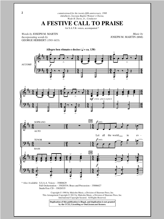 Download Joseph Martin A Festive Call To Praise Sheet Music and learn how to play SATB PDF digital score in minutes