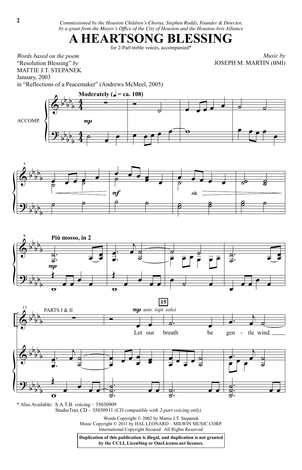 Download Joseph Martin A Heartsong Blessing Sheet Music and learn how to play SATB PDF digital score in minutes