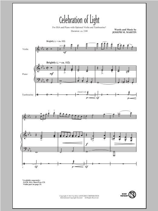 Download Joseph M. Martin Celebration Of Light Sheet Music and learn how to play SSA PDF digital score in minutes