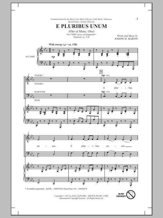 Download Joseph M. Martin E Pluribus Unum Sheet Music and learn how to play TTBB PDF digital score in minutes