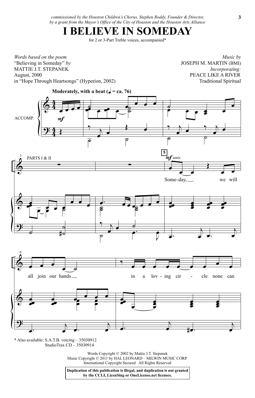 Download Joseph Martin I Believe In Someday Sheet Music and learn how to play Choral PDF digital score in minutes