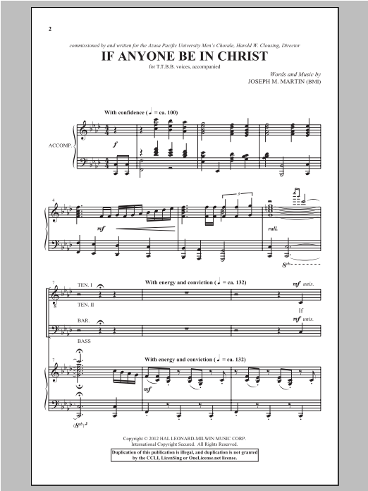 Download Joseph Martin If Anyone Be In Christ Sheet Music and learn how to play TTBB PDF digital score in minutes