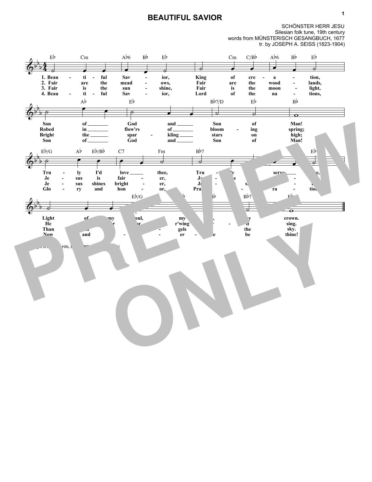 Download Joseph A. Seiss Beautiful Savior Sheet Music and learn how to play Melody Line, Lyrics & Chords PDF digital score in minutes