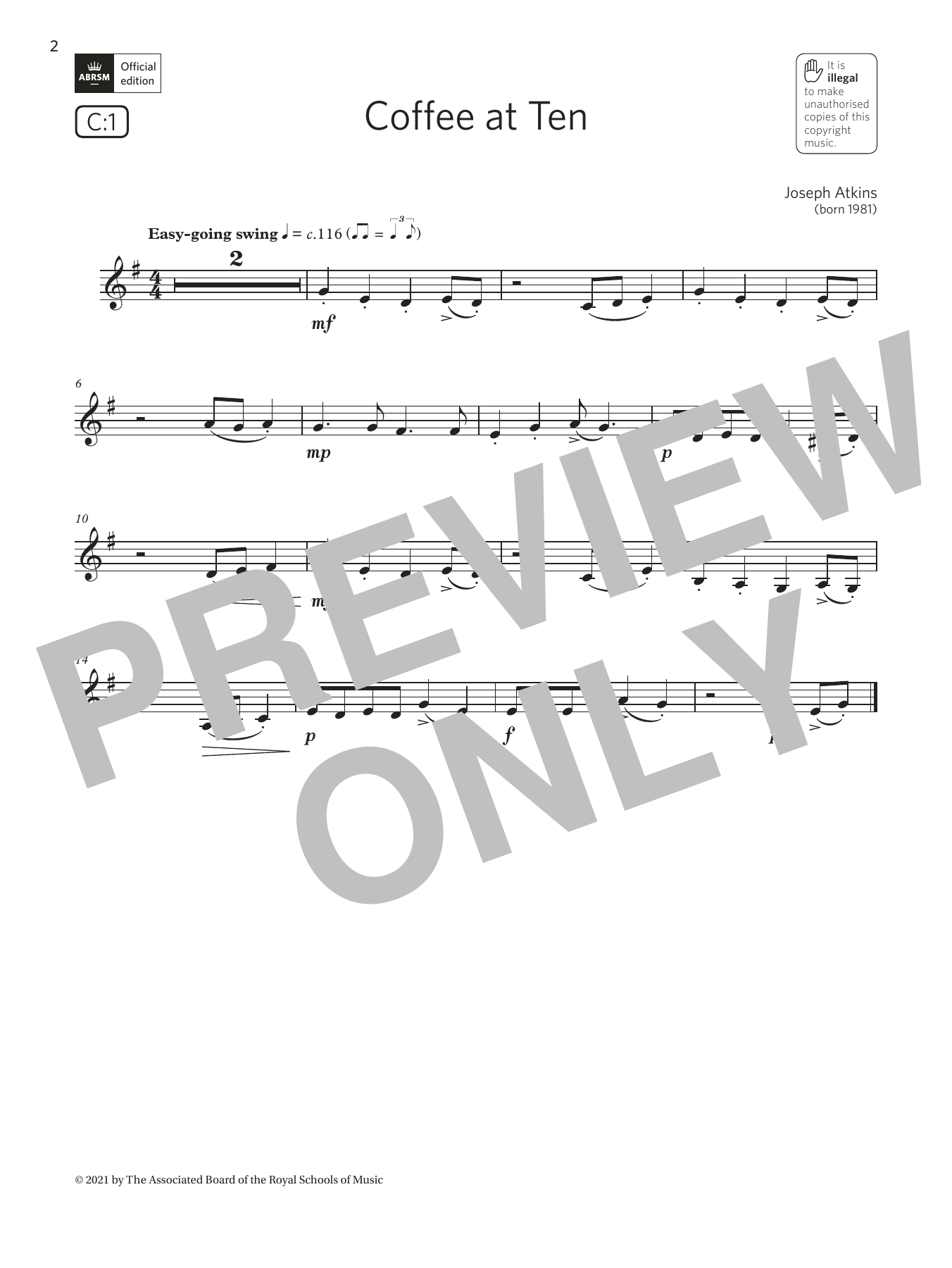 Download Joseph Atkins Coffee at Ten (Grade 1 List C1 from the ABRSM Clarinet syllabus from 2022) Sheet Music and learn how to play Clarinet Solo PDF digital score in minutes