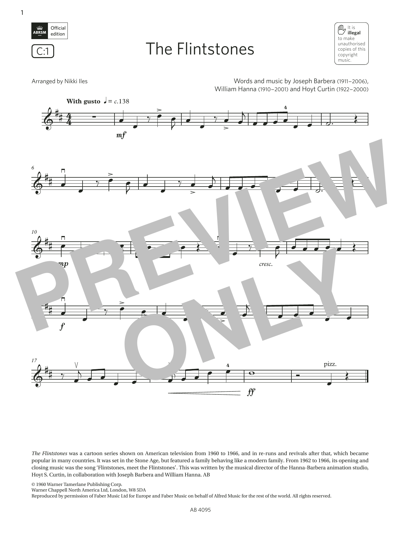 Download Joseph Barbera The Flintstones (Grade 1, C1, from the ABRSM Violin Syllabus from 2024) Sheet Music and learn how to play Violin Solo PDF digital score in minutes