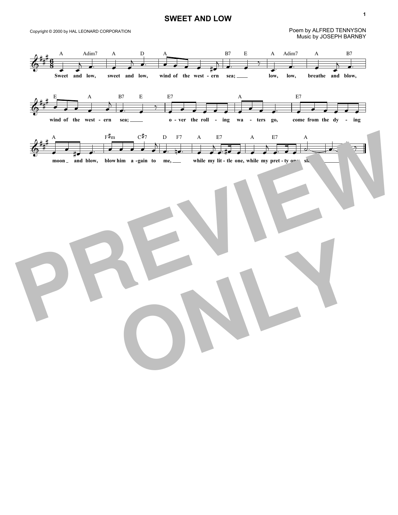 Download Joseph Barnby Sweet And Low Sheet Music and learn how to play Melody Line, Lyrics & Chords PDF digital score in minutes