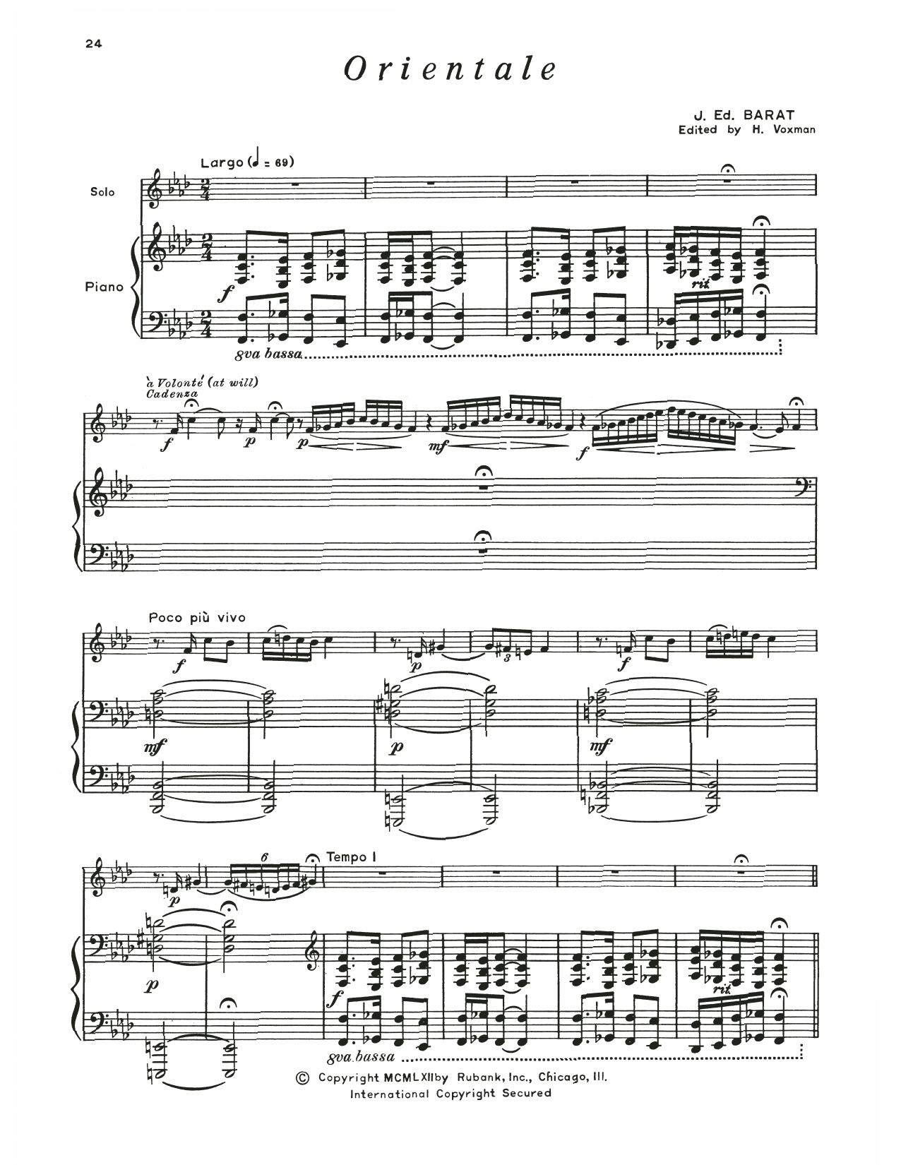 Download Joseph Edouard Barat Orientale Sheet Music and learn how to play Baritone T.C. and Piano PDF digital score in minutes
