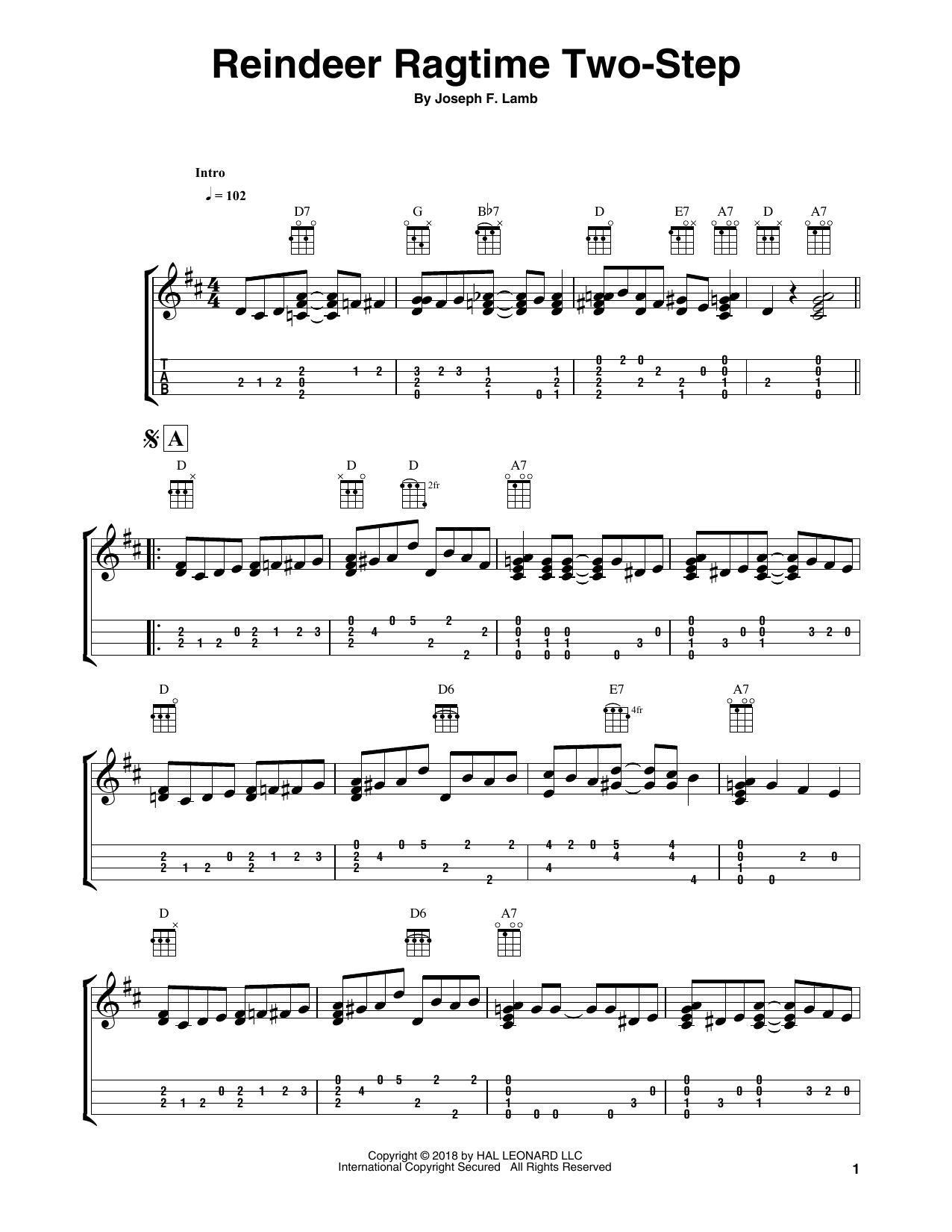 Download Fred Sokolow Reindeer Ragtime Two-Step Sheet Music and learn how to play Easy Ukulele Tab PDF digital score in minutes