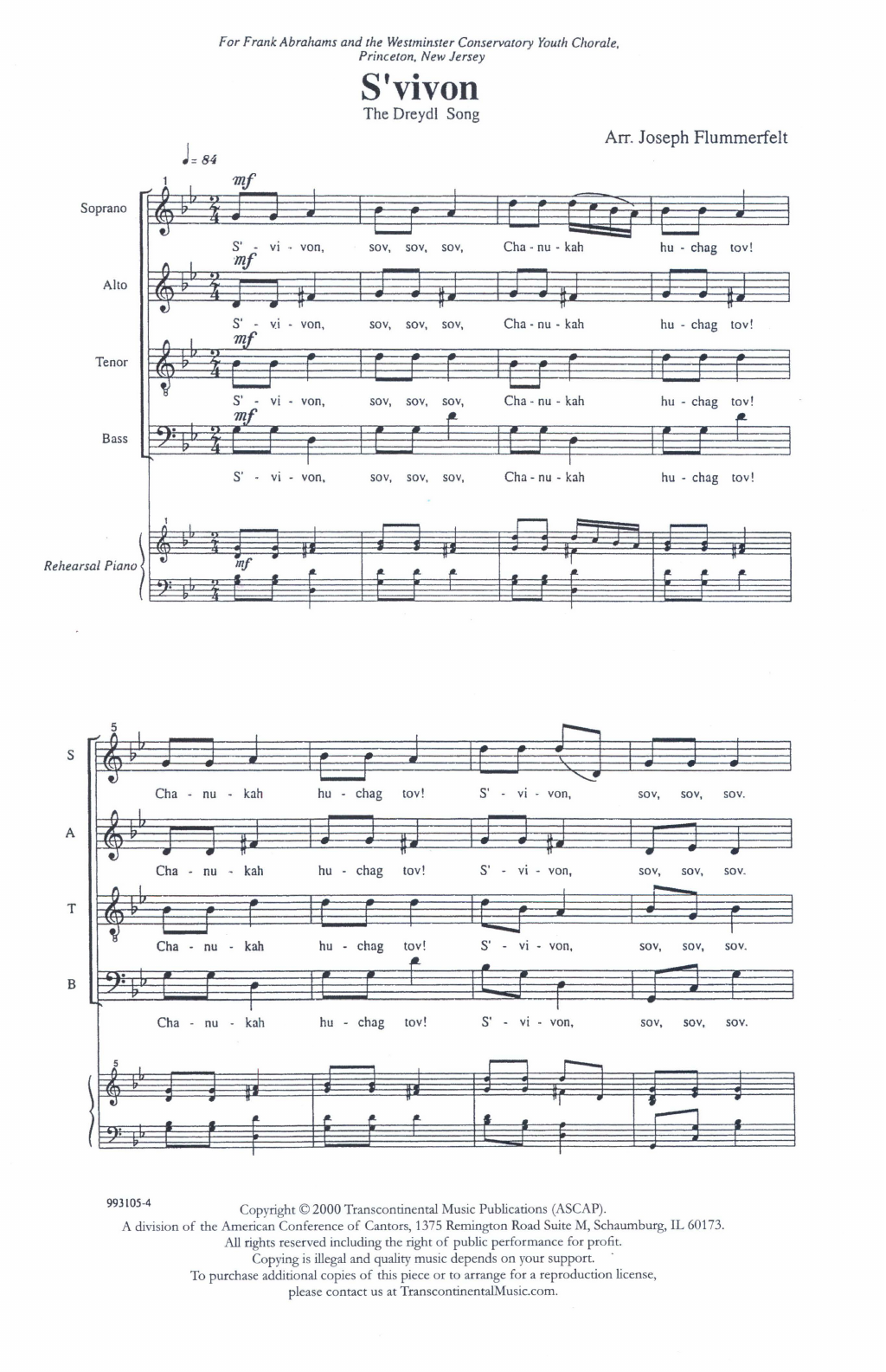 Download Joseph Flummerfelt S'vivon Rehearsal Sheet Music and learn how to play SATB Choir PDF digital score in minutes