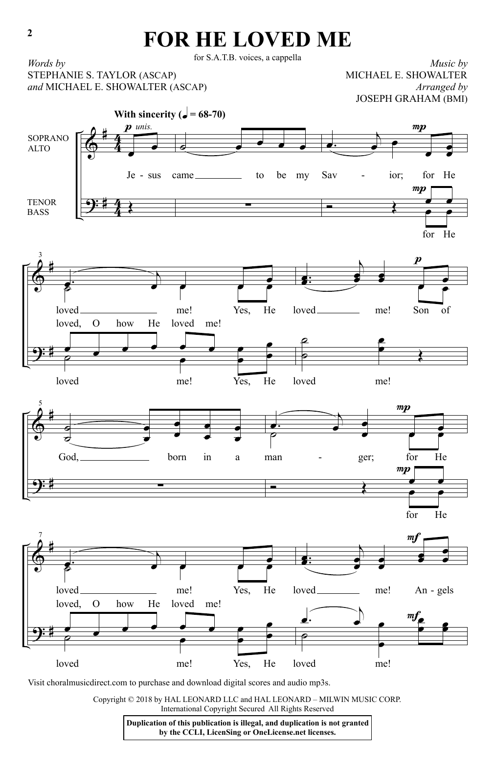 Download Joseph Graham For He Loved Me Sheet Music and learn how to play SATB PDF digital score in minutes