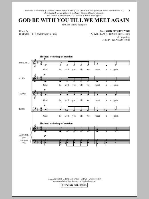 Download Joseph Graham God Be With You Till We Meet Again Sheet Music and learn how to play SATB Choir PDF digital score in minutes