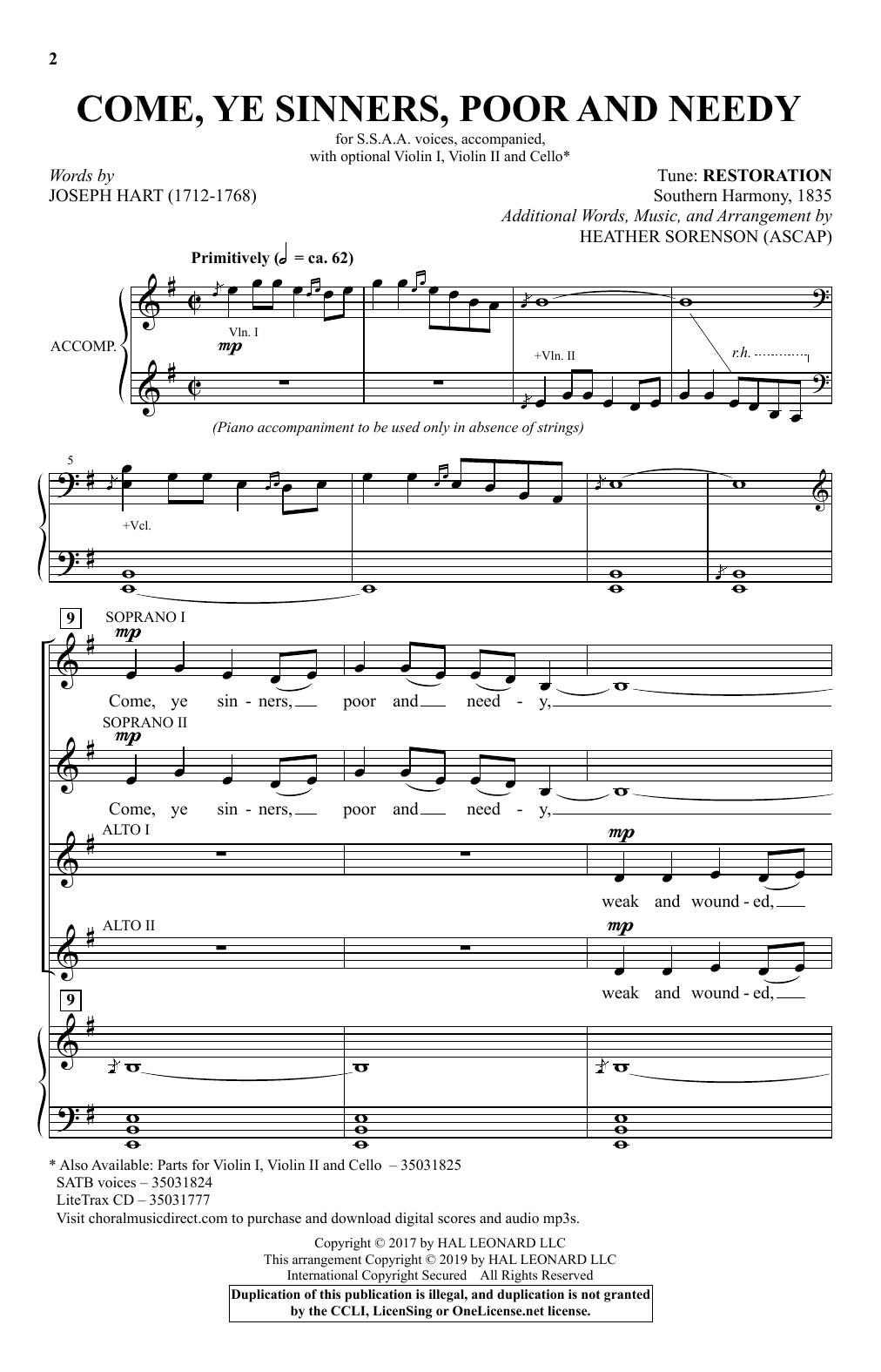 Download Joseph Hart and Heather Sorenson Come, Ye Sinners, Poor And Needy (arr. Heather Sorenson) Sheet Music and learn how to play SSA Choir PDF digital score in minutes