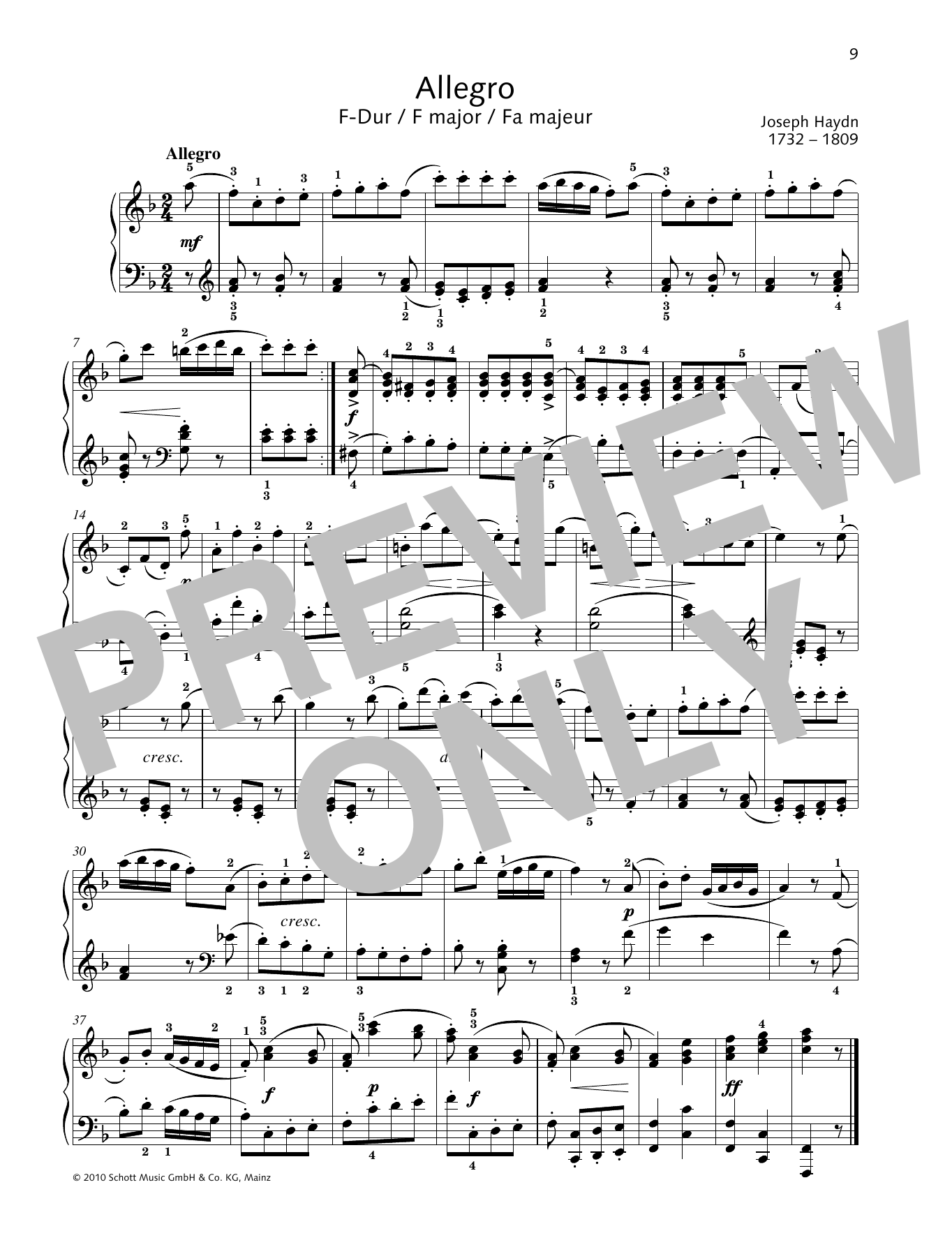 Download Joseph Haydn Allegro F major Sheet Music and learn how to play Piano Solo PDF digital score in minutes