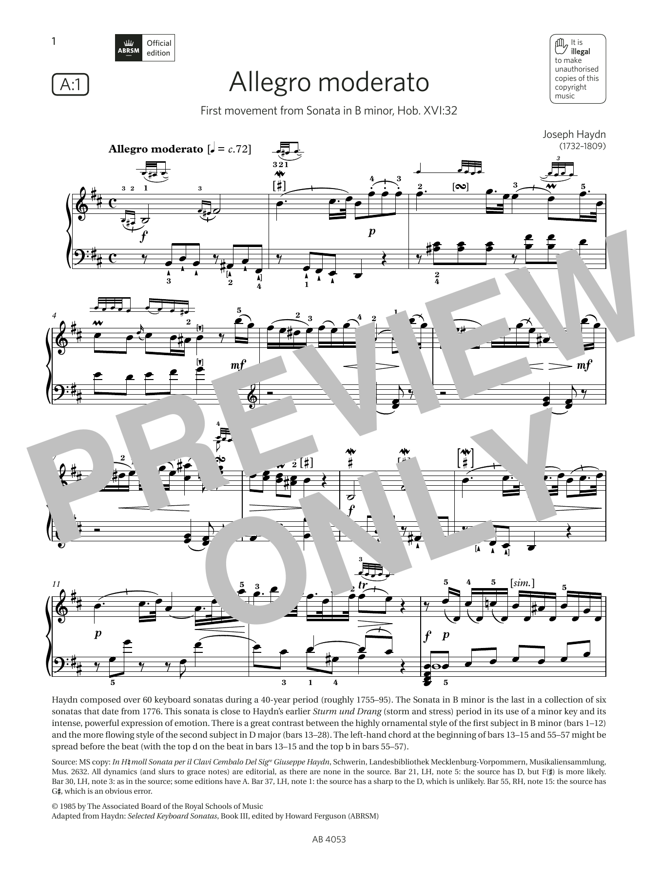 Download Joseph Haydn Allegro moderato (Grade 7, list A1, from the ABRSM Piano Syllabus 2023 & 2024) Sheet Music and learn how to play Piano Solo PDF digital score in minutes