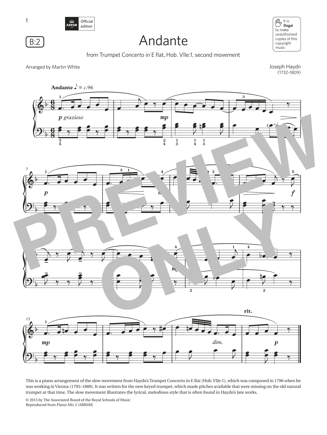 Download Joseph Haydn Andante (Grade 3, list B2, from the ABRSM Piano Syllabus 2021 & 2022) Sheet Music and learn how to play Piano Solo PDF digital score in minutes