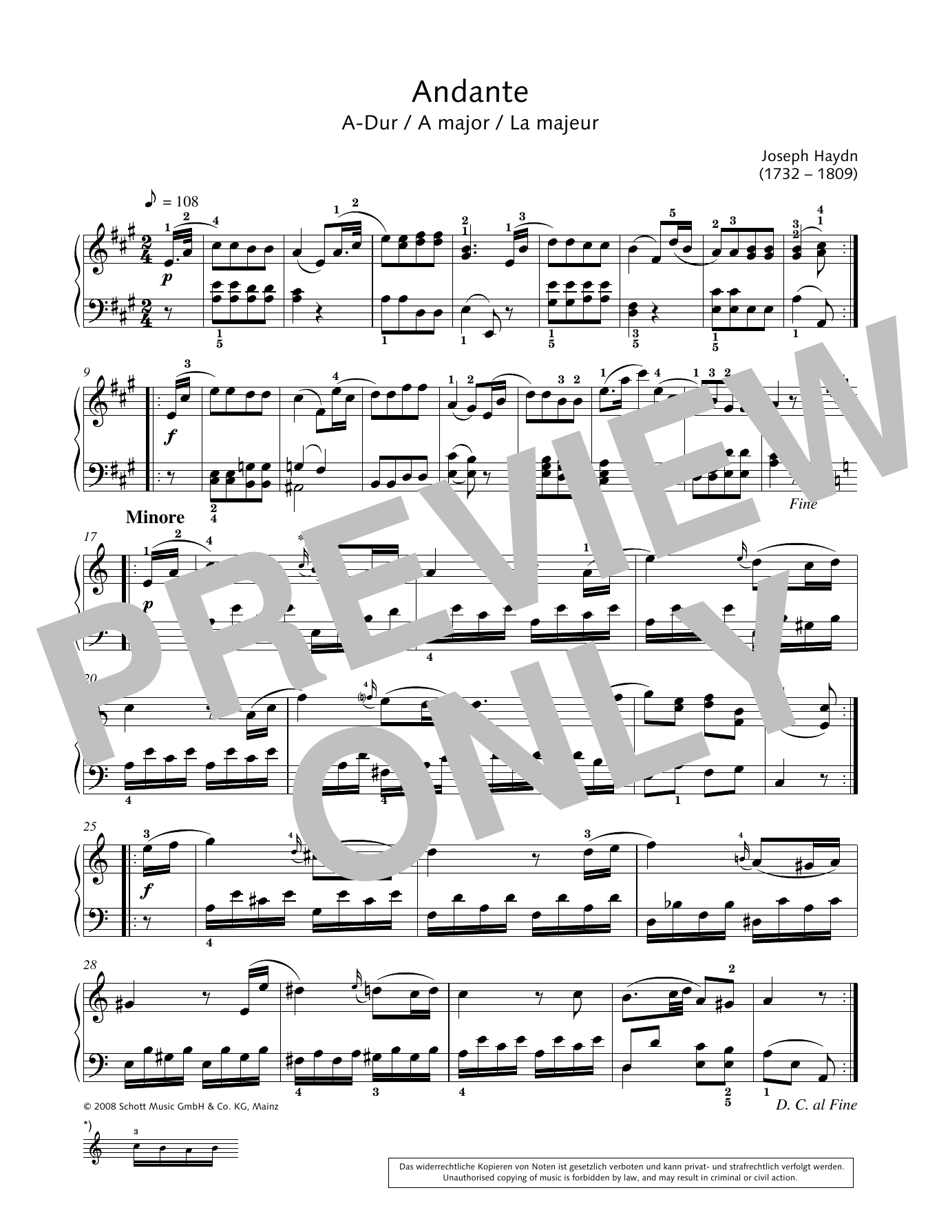 Download Joseph Haydn Andante in A major Sheet Music and learn how to play Piano Solo PDF digital score in minutes