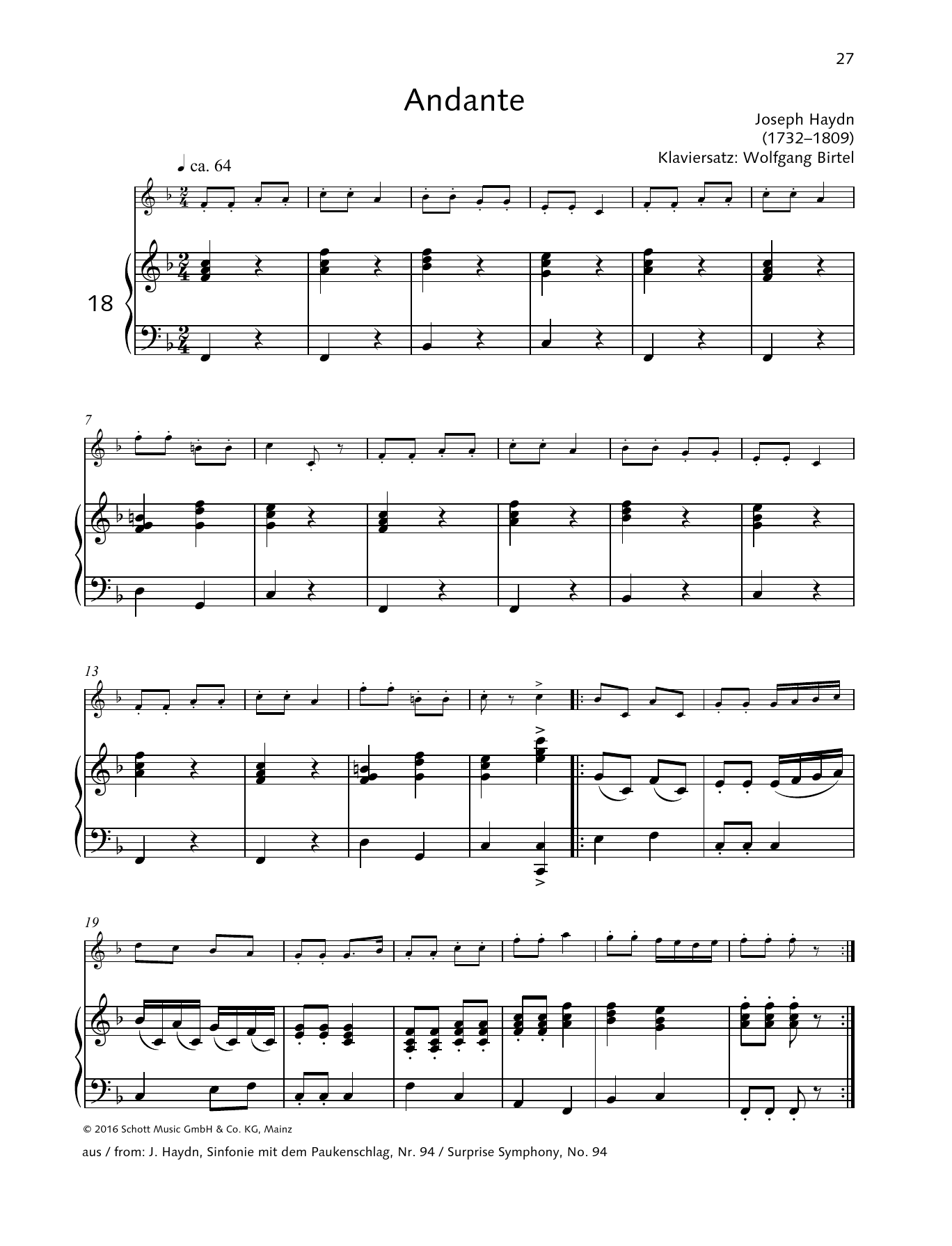 Download Joseph Haydn Andante Sheet Music and learn how to play String Solo PDF digital score in minutes