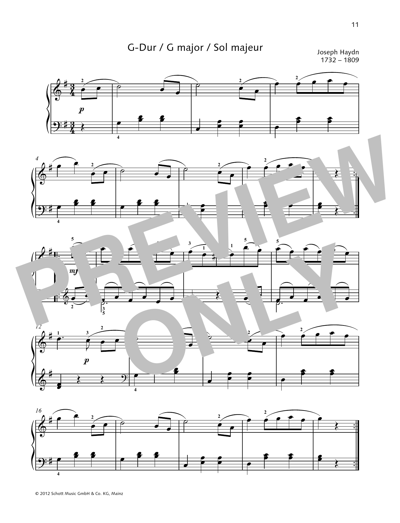 Download Joseph Haydn German Dance G major Sheet Music and learn how to play Piano Solo PDF digital score in minutes