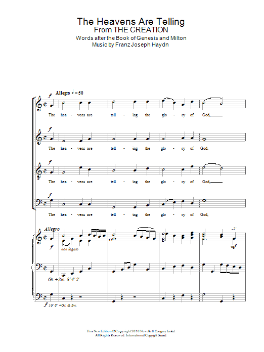 Download Joseph Haydn The Heavens Are Telling Sheet Music and learn how to play SATB Choir PDF digital score in minutes