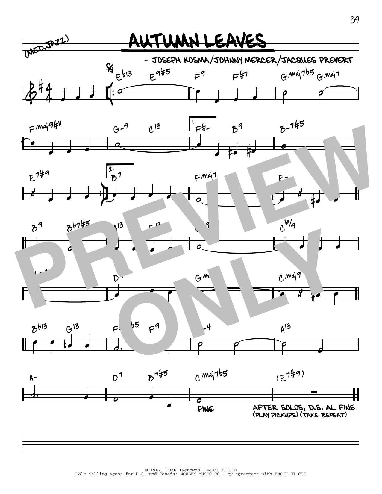 Download Joseph Kosma Autumn Leaves [Reharmonized version] (arr. Jack Grassel) Sheet Music and learn how to play Real Book – Melody & Chords PDF digital score in minutes