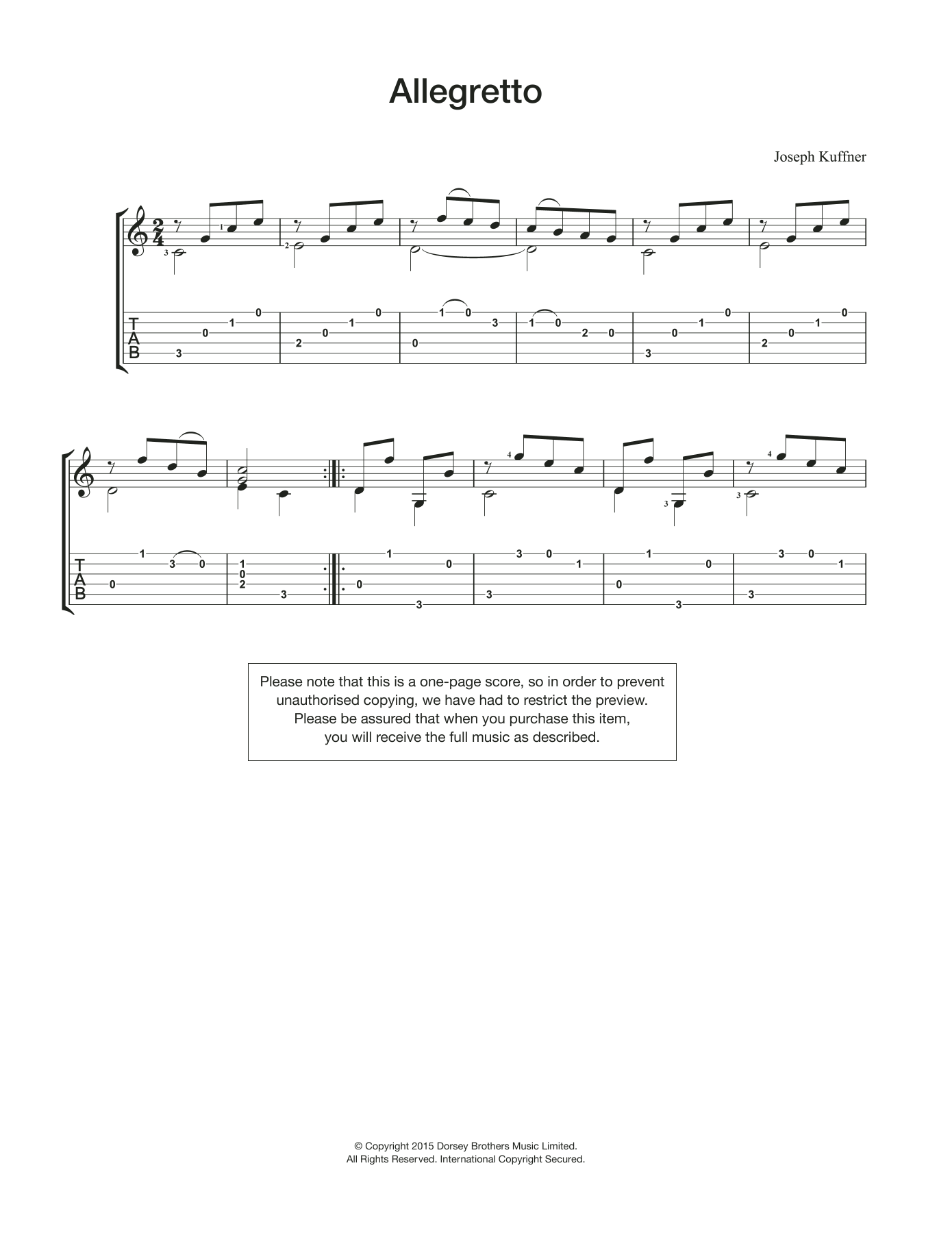 Download Joseph Kuffner Allegretto Sheet Music and learn how to play Guitar PDF digital score in minutes