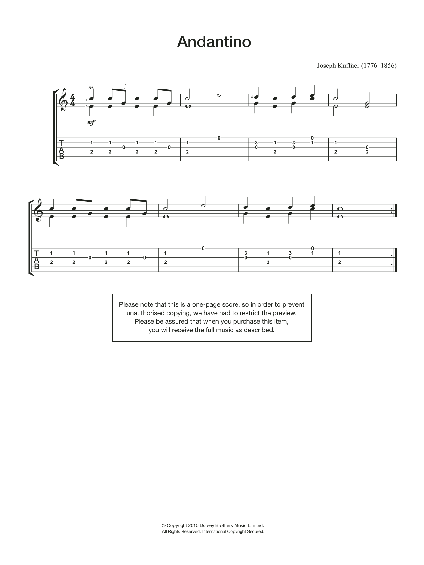 Download Joseph Kuffner Andantino Sheet Music and learn how to play Guitar PDF digital score in minutes