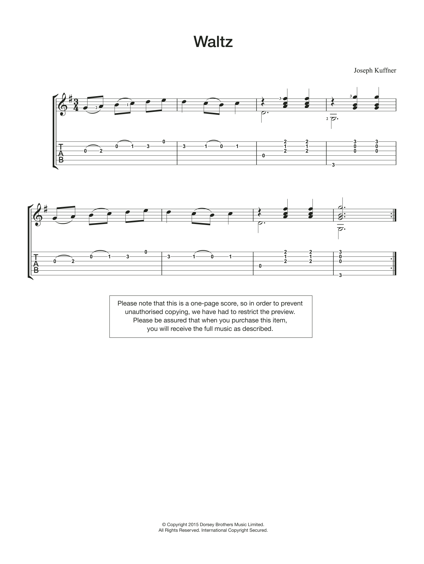 Download Joseph Kuffner Waltz Sheet Music and learn how to play Guitar PDF digital score in minutes